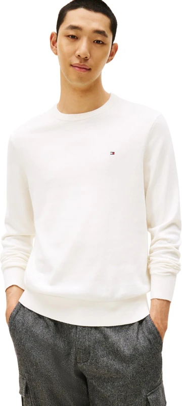 Tommy Hilfiger Men's, Pima Org Ctn Cashmere Crew Neck Mw0Mw28046, Pullover Sweater, Ivory Petal, XL