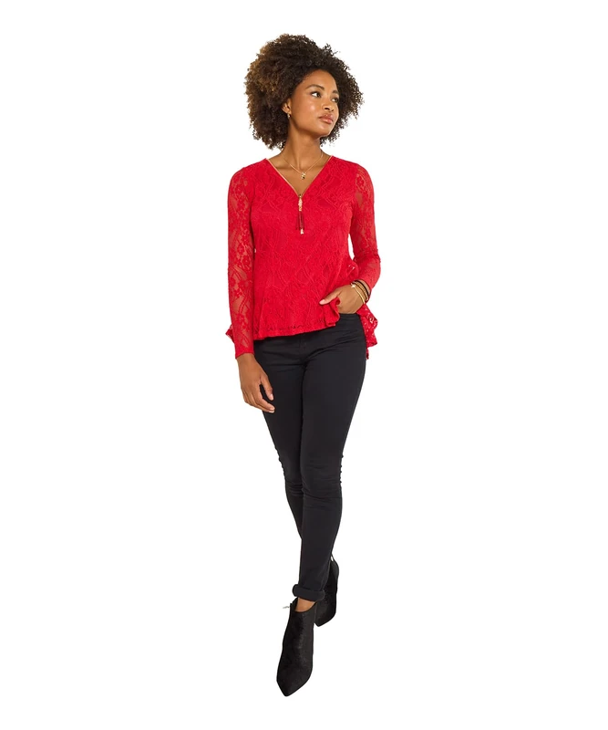 Joe Browns Women's Jersey Lined Stretchy Lace Top Blouse, Red, 8