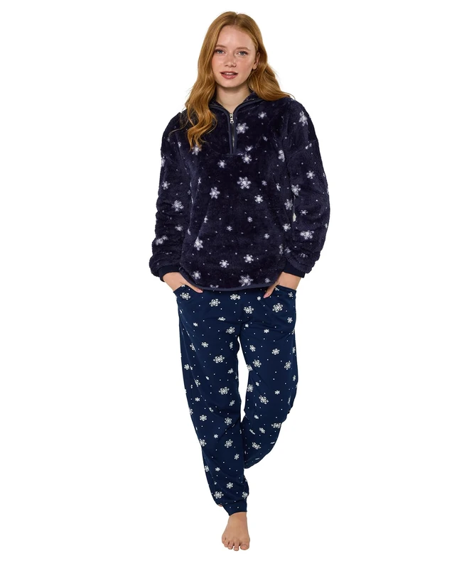 Joe Browns Women's Seasonal Snowflake Hooded Fleece, Regular, Blue, UK S