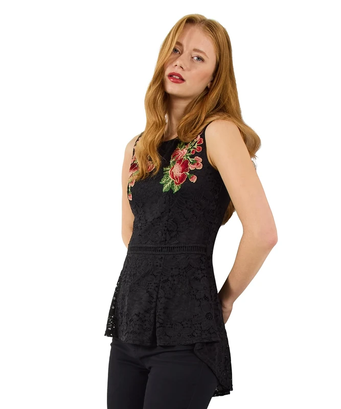 Joe Browns Women's Embroidered Lace Sleeveless Top Fashion Vest, Black, 18