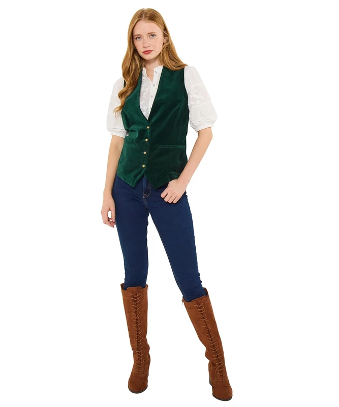 Joe Browns Women's Button Fastened Velvet Waistcoat, Regular, Green, UK 10