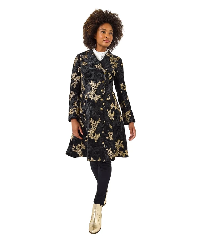 Joe Browns Women's Floral Embroidered Evening Coat, Regular, Black, UK 12