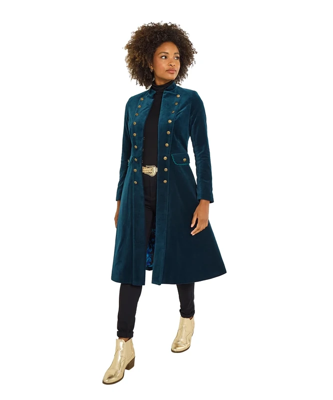 Joe Browns Women's Longline Military Moleskin Coat, Regular, Turquoise, UK 6
