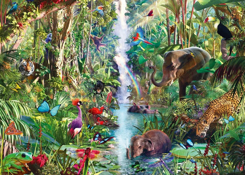 Ravensburger Jungle Animals 9000 Piece Jigsaw Puzzle – Large Premium Adult Puzzle with Waterfall Scene, Exotic Rainforest Animals & Challenging Wildlife Design
