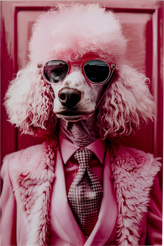 Kare Design Glass Picture Pink Poodle, Rectangular, Elegant, Animal Motiv, Wall Art, Modern Design, Decorative Home Accessories for Living Room, Bedroom, 50x40cm (HxW) - Image 1