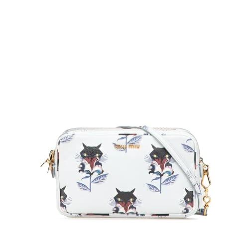 Miu Miu Pre-Loved Goatskin Madras Cat Print Double Zip Crossbody