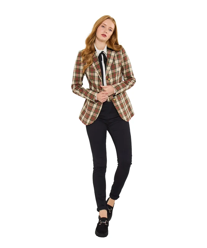 Joe Browns Women's Velour Collar And Trim Check Jacket, Regular, Multicolor, UK 14 - Image 1