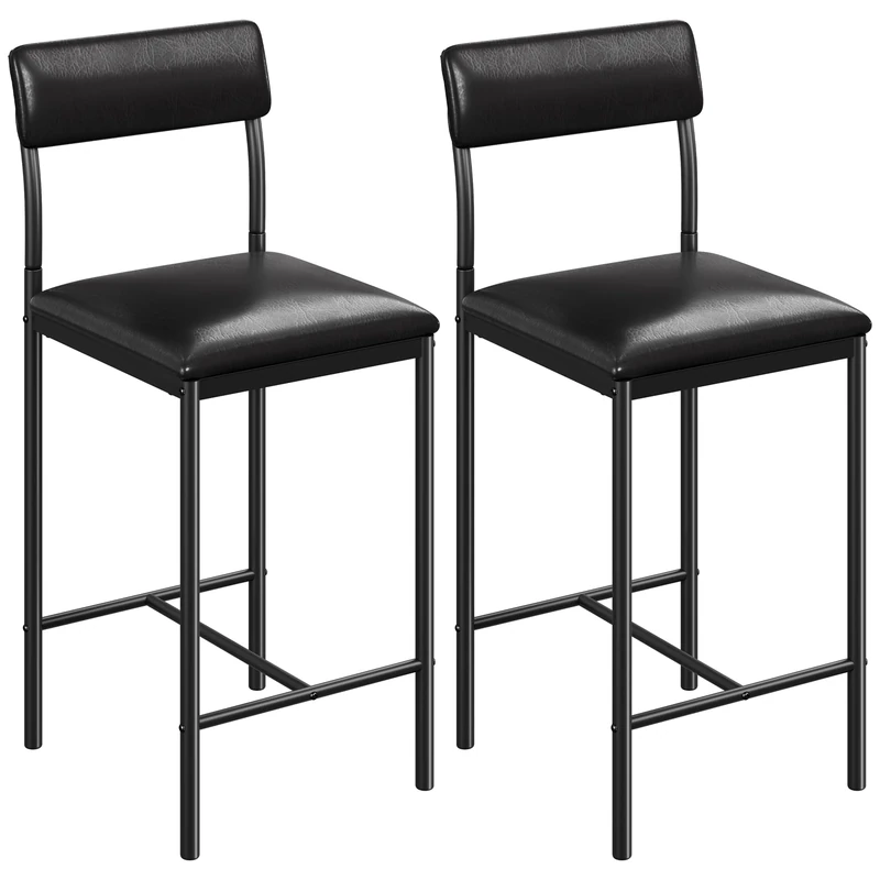 YITAHOME Bar Stools Set of 2, Tall Seat with Cushioned Seat & Back, Industrial Barstools for Kitchen/Dining Room, Bar Chairs with Ergonomic Footrest, Black