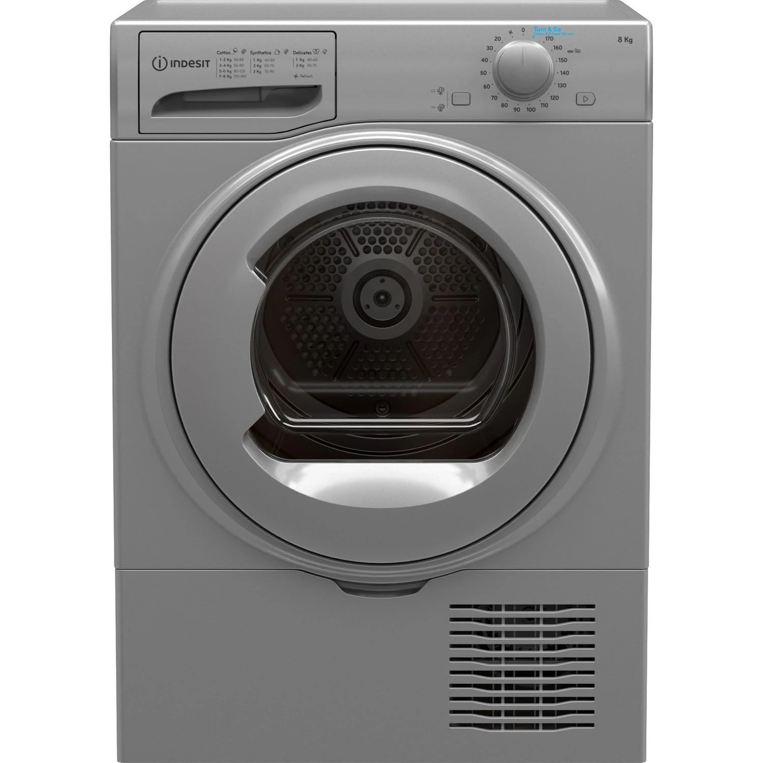 I2 D81S UK 8kg Condenser Tumble Dryer – Silver, Freestanding, Energy-Efficient Drying, 16 Programmes, Reverse Action Drum, Delay Timer, Easy-Empty Water Container, Modern Design