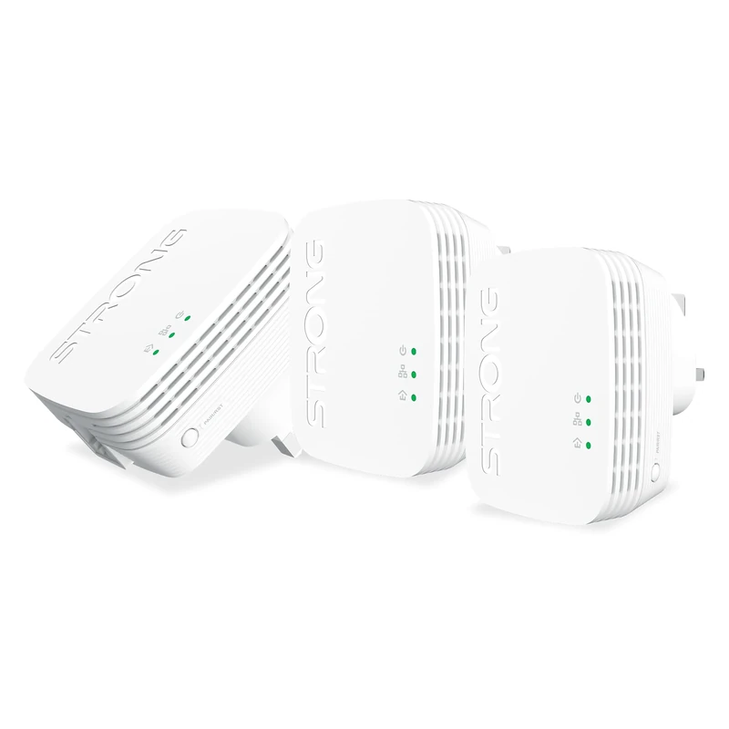 STRONG AV1000 Powerline Adapter, HomePlug AV2 Network Extender, Plug & Play with Pair Button, Gigabit Ethernet Ports, Power Saving Mode, Ideal for 3D/4K Streaming (3-Pack)