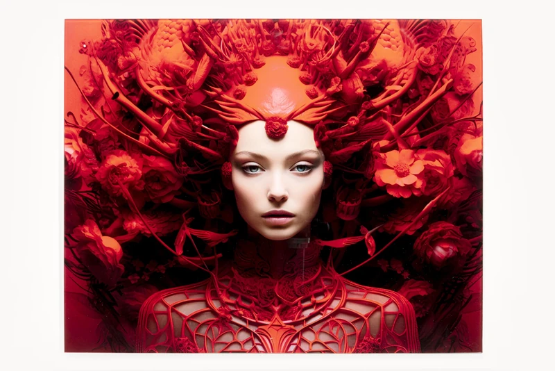 Kare Design Glass Picture Red All Over, Rectangular, Elegant Woman, Wall Art, Modern Design, Decorative Home Accessories for Living Room, Bedroom, 50x40cm (HxW)