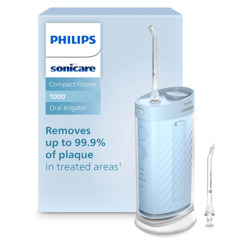 Philips Sonicare Compact Flosser 1000, Portable Water Flosser with 3 Flossing Modes, IPX7 Waterproof Oral Irrigator, Travel Friendly, Blue, Model HX3333/24