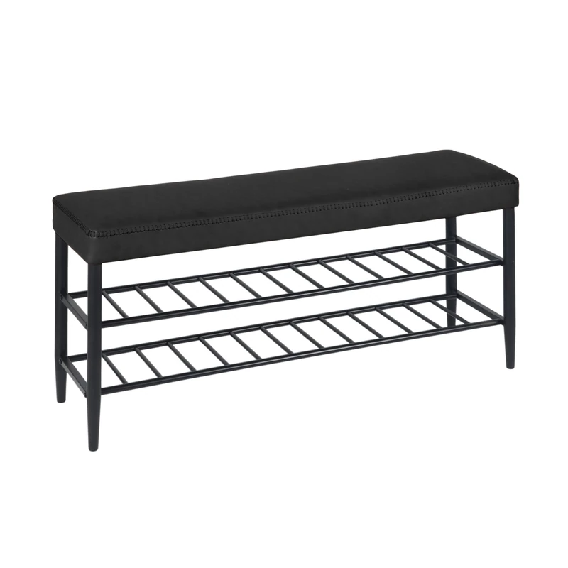 Relaxdays shoe bench, padded faux leather seat, 2 shoe racks for 8 pairs, H x W x D 50x100x30 cm, black