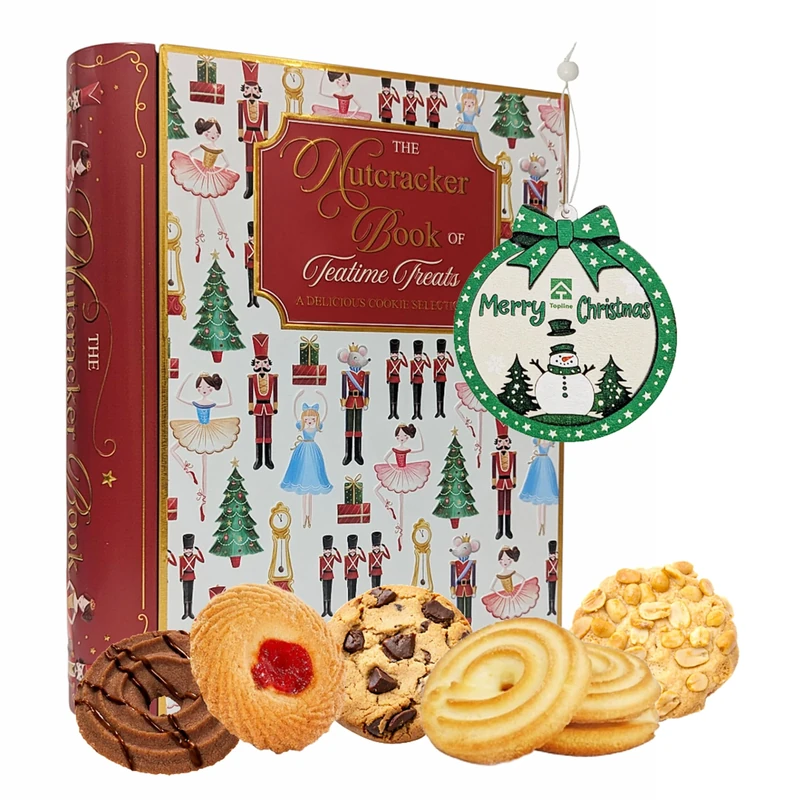 Christmas Nutcracker Soldier Book Biscuit Tin - Decorative Nutcracker Biscuit Tin Filled with Assorted Biscuits 260g & Christmas Tree Decoration. Great Christmas Gifts for Kids, Stocking Fillers