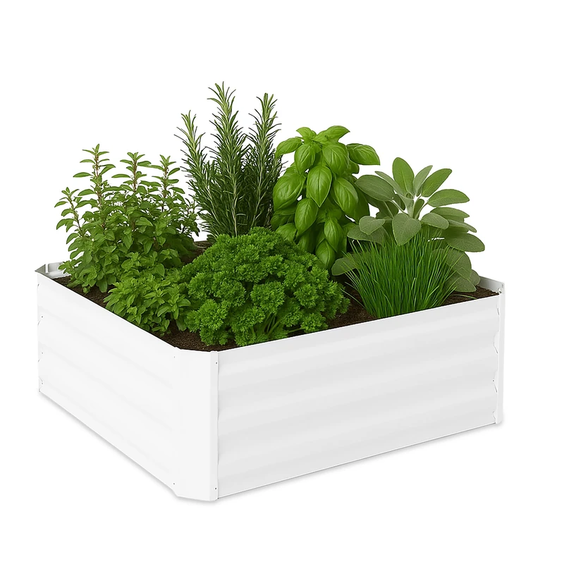 Relaxdays Raised Flowerbed, Galvanised Metal, for Flowers, Plants & Vegetables, HxWxD: 30x90x90 cm, Plant Bed, White