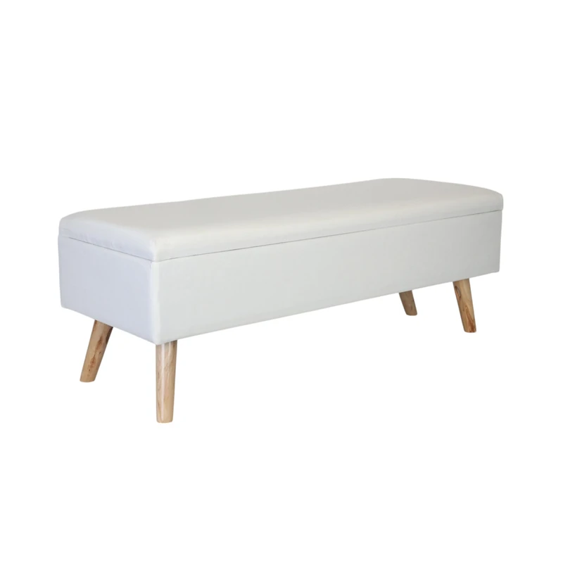 Relaxdays linen storage bench, HxWxD: 40 x 110 x 40 cm, wooden legs, padded trunk for bedroom or hallway, white