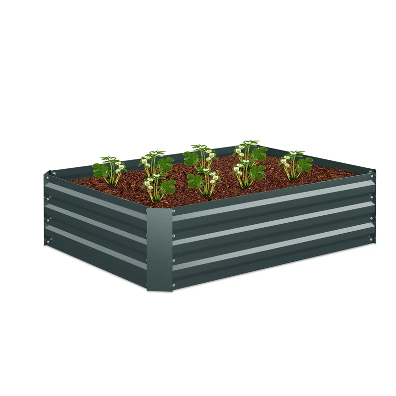 Relaxdays Raised Flowerbed, Galvanised Metal, for Flowers, Plants & Vegetables, HxWxD: 30x120x90 cm, Gardening Accessory