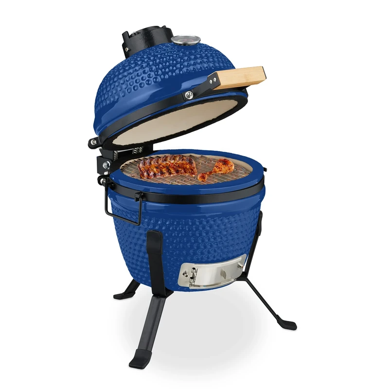 Relaxdays Kamado Barbecue, Ø 26 cm, Ceramic BBQ Grill, with Thermometer up to 450°C, Outdoor Cooking, Smoker, Egg Shape