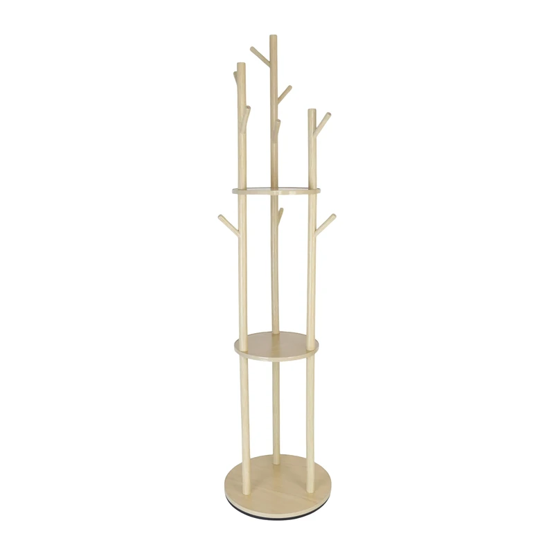 Relaxdays Rack, 360° rotatable, 9 Hooks, 3 Shelves, HxD: 165 x 40 cm, Coat Stand, Pine Wood, Natural, Fibreboard, 165 x 40 x 40 cm