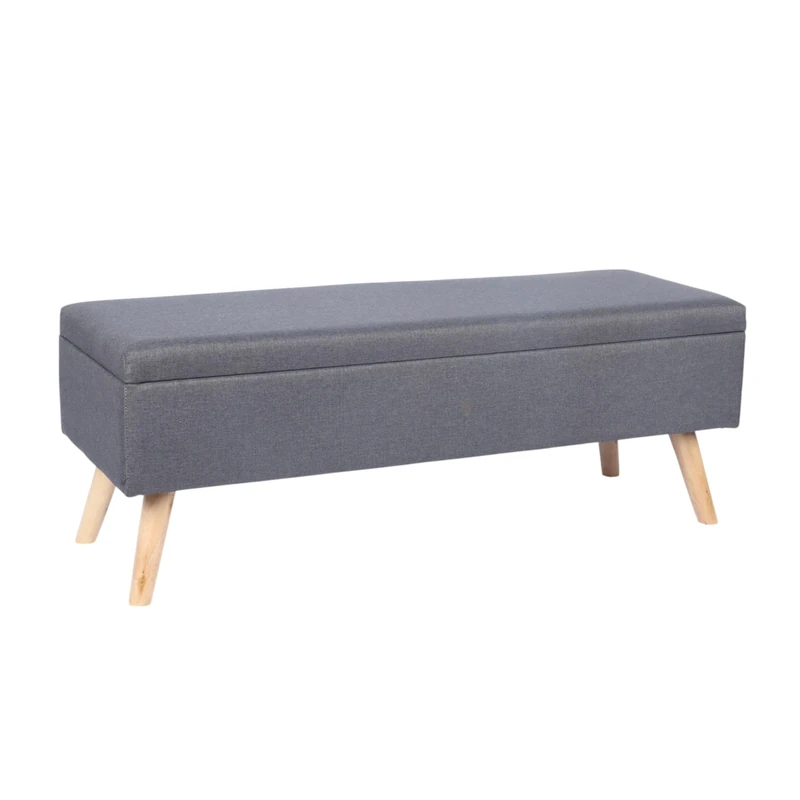 Relaxdays upholstered storage bench, HxWxD: 40 x 110 x 40 cm, wooden legs, versatile chest seat for bedroom, grey