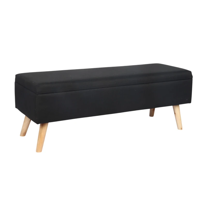 Relaxdays upholstered bench with storage, HxWxD: 40 x 110 x 40 cm, wooden legs, for bedroom or hallway, black