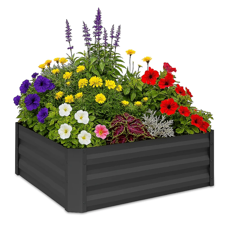 Relaxdays Raised Metal Flowerbed - 30x90x90 cm - Grey