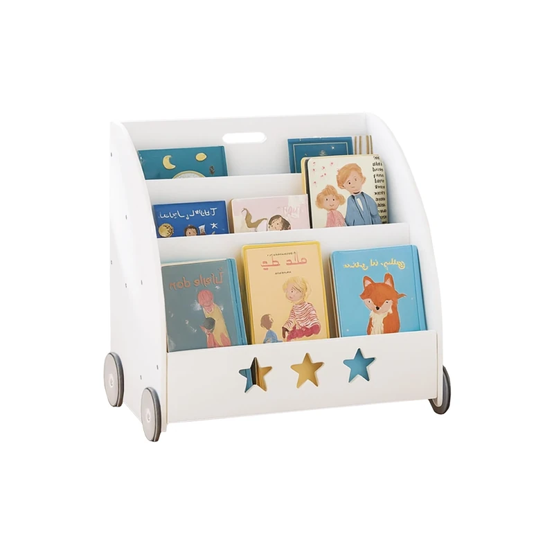 Relaxdays Children's Bookshelf, HWD: 57 x 62 x 42 cm, portable, 3 shelves for books, toys, kids' bookshelf, white