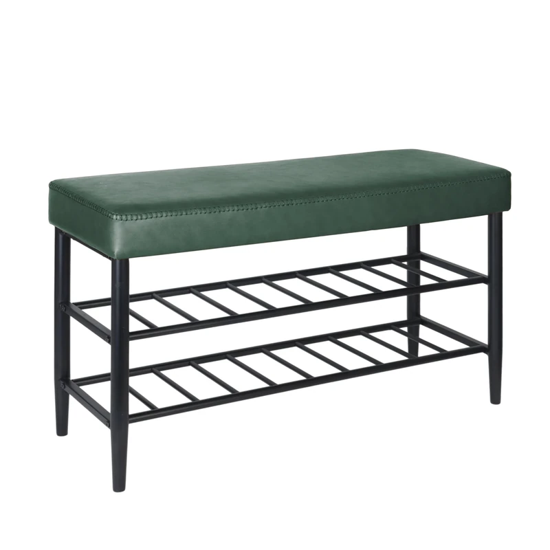 Relaxdays shoe bench, padded faux leather seat, 2 shelves for 6 pairs, H x W x D 50 x 80 x 30 cm, green