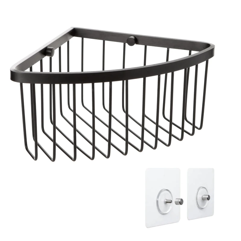 TATAY Shower Shelf No Drill Corner | Includes Mounting System (Quick Fix) | Holds up to 5 kg | 100% Stainless Aluminium | Shower Caddy for Bathroom Storage – 20 x 11.5 x 20 cm – Black