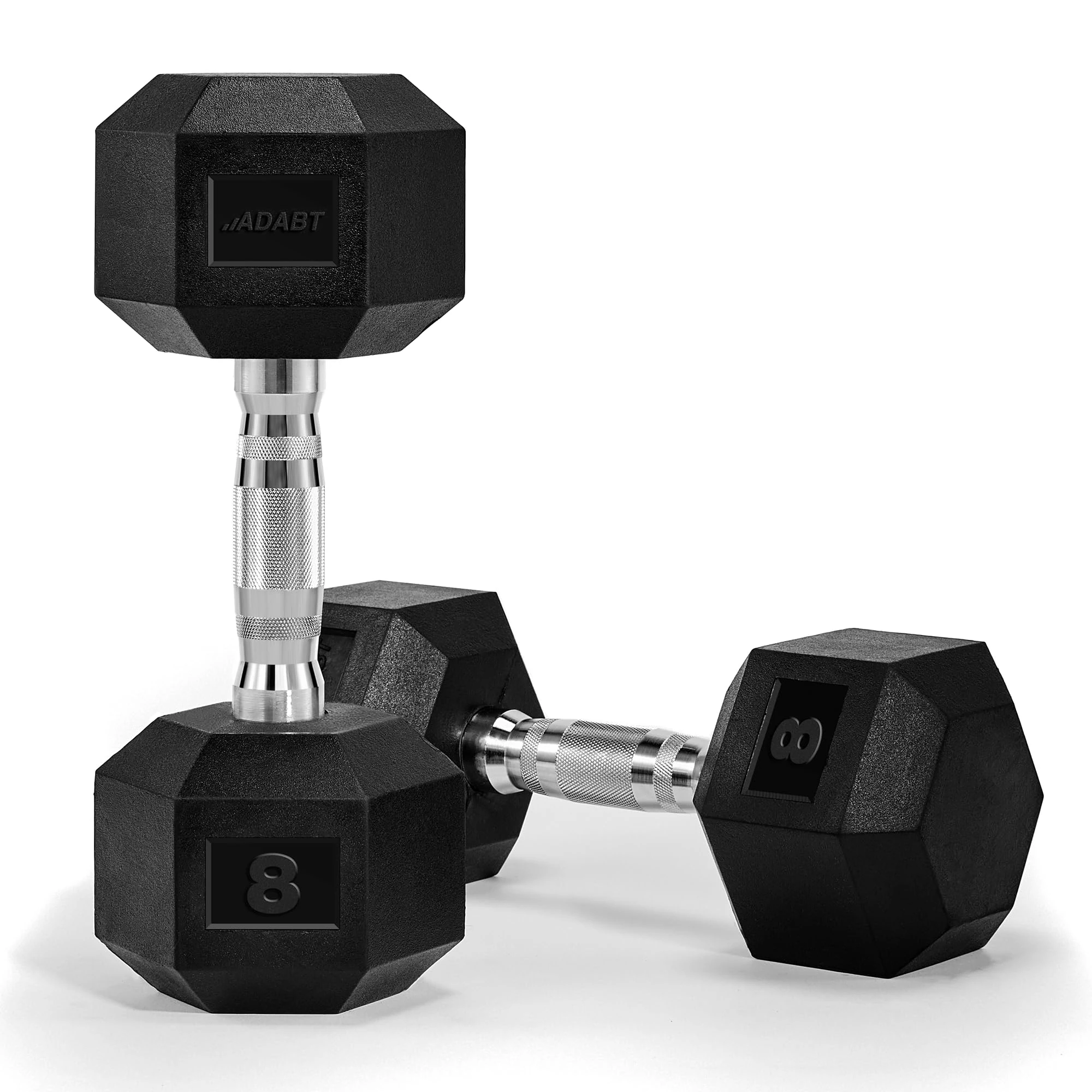 ADABT Hex Dumbbells | Rubber Encased Free Weights with Knurled Steel Handles | Anti-Roll Design | Home Gym, Fitness & Strength Training | 16KG Pair (2 x 8KG)