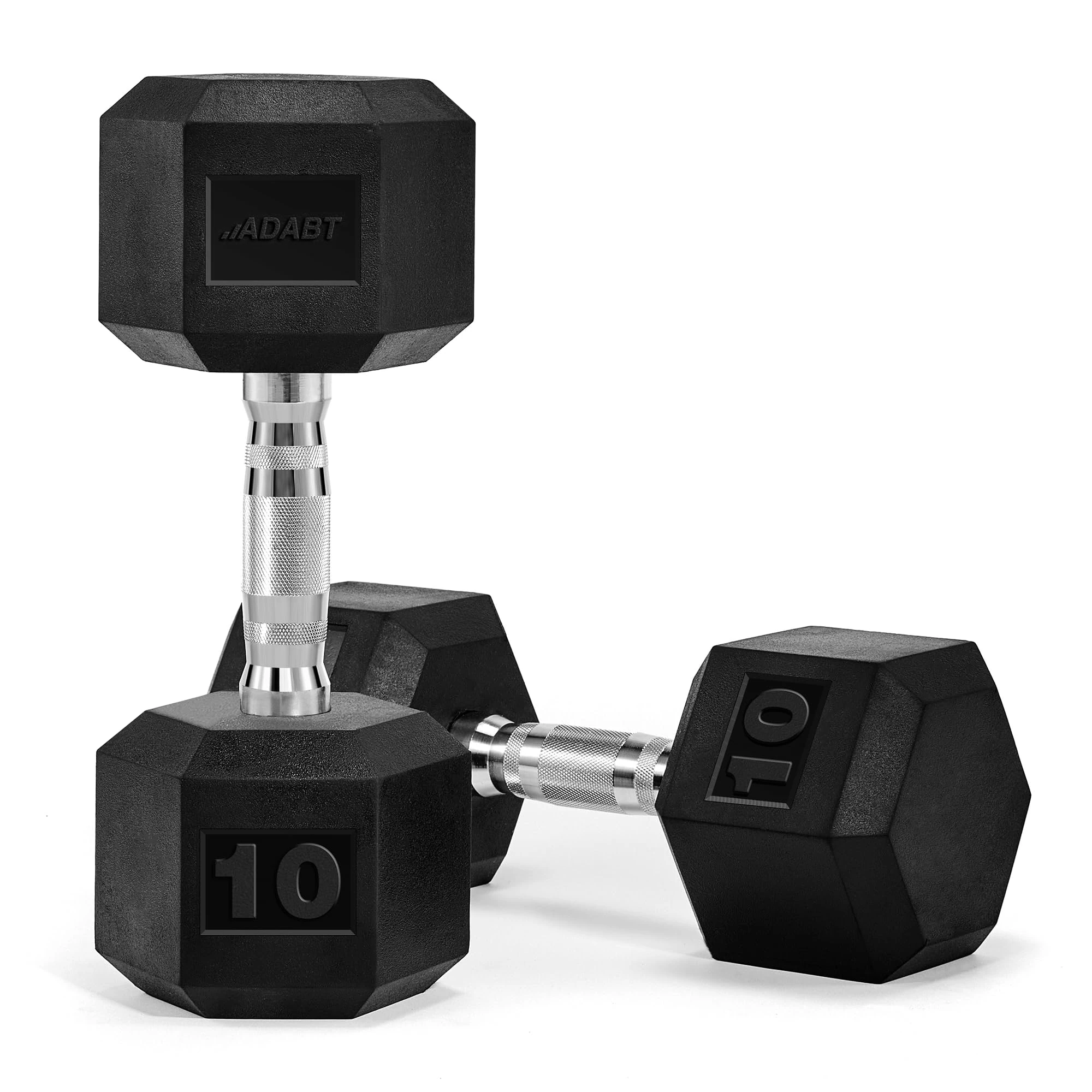 ADABT Hex Dumbbells | Rubber Encased Free Weights with Knurled Steel Handles | Anti-Roll Design | Home Gym, Fitness & Strength Training | 20KG Pair (2 x 10KG)