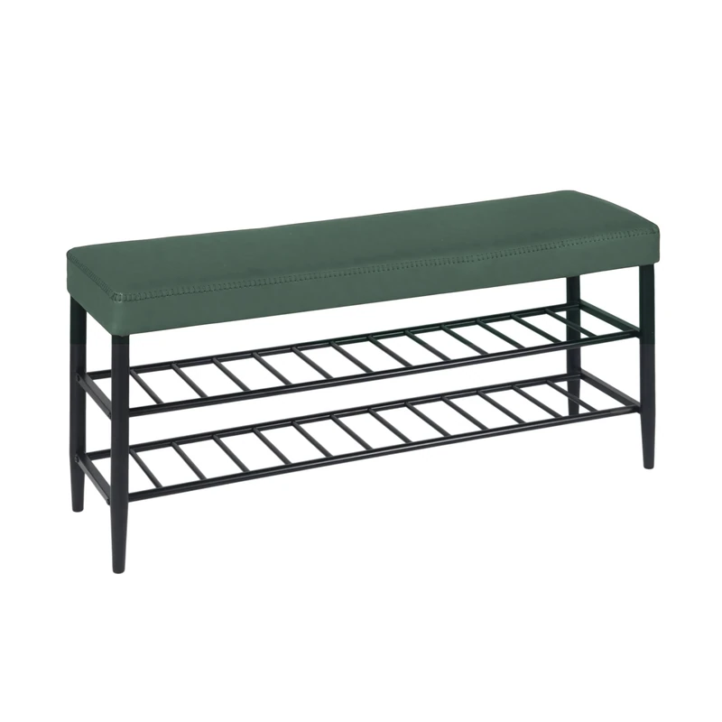 Relaxdays shoe bench, padded faux leather seat, 2 shoe shelves, 8 pairs of shoes, bench HWD 50x100x30 cm, green