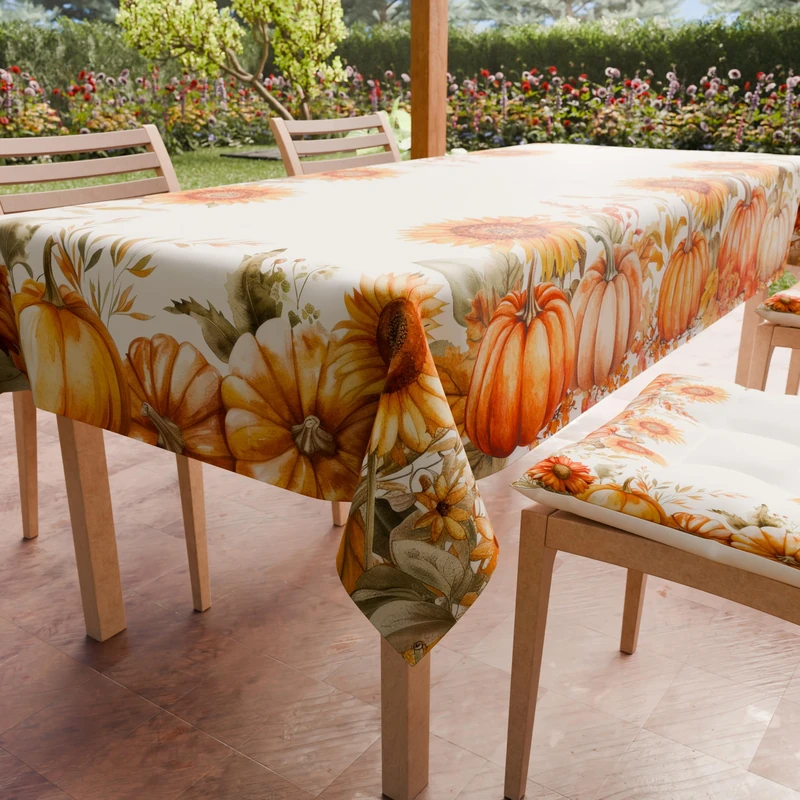 PETTI Artigiani Italiani - Rectangular Anti-Stain Tablecloth Kitchen Table Cover Pumpkin Pumpkin Design X24 Seater (140 x 450 cm), Halloween Tablecloth, 100% Made in Italy