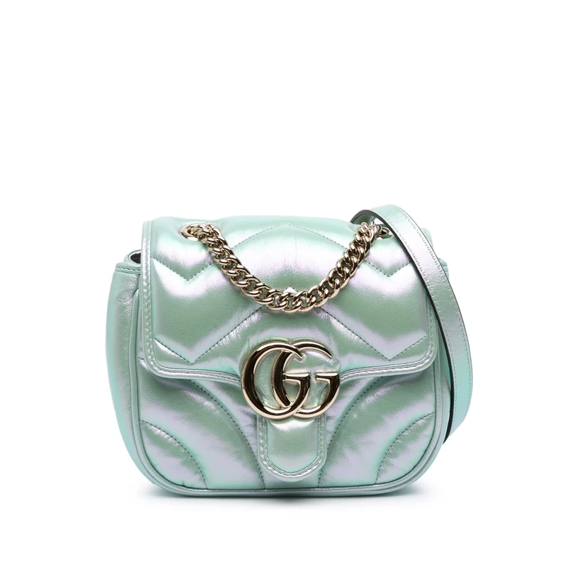 Gucci Pre-Loved Mini GG Marmont Matelasse Iridescent Leather Flap Crossbody Bag