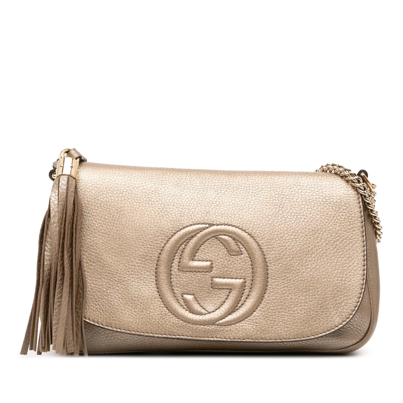 Gucci Pre-Loved Medium Metallic Leather Soho Chain Flap Crossbody