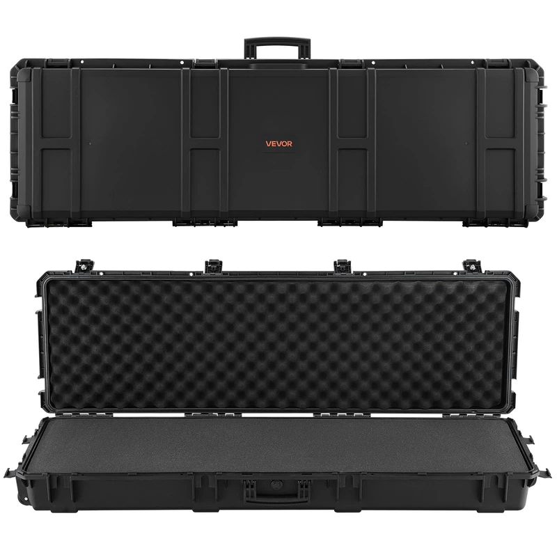 VEVOR Hard Rifle Case, Lockable Rifle Case with Pre-Cut Foams, 1320 mm Gun Storage with Wheels, Heavy Duty IP67 Waterproof & Dustproof Pistol Storage Cases for Rifles, Shotguns, Airsoft Guns, Black