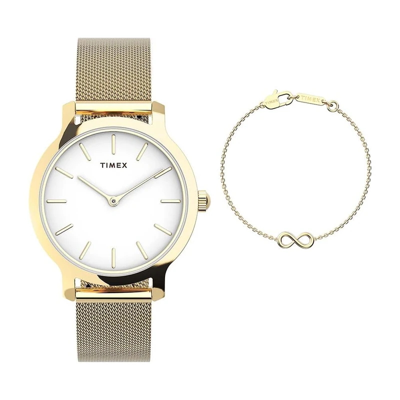 Timex Women's Transcend 31 mm Quartz Watch - Gold-Tone Stainless Steel Mesh Band with White Dial TWG067000