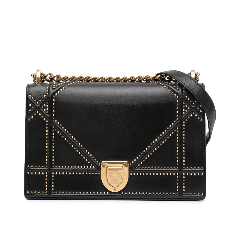 Pre-Loved Medium Studded Lambskin Diorama Flap Crossbody Bag