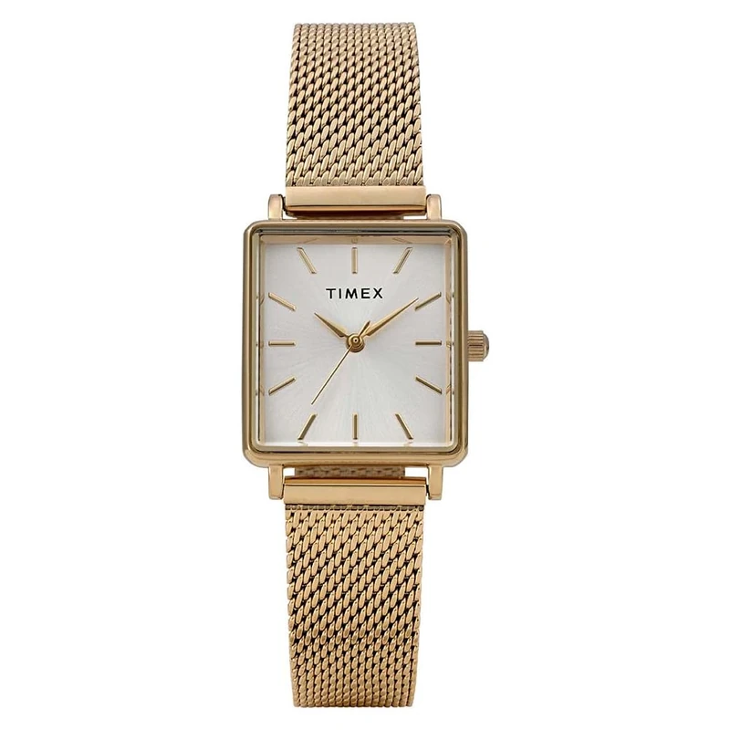 Timex Women's Transcend 22 mm Quartz Watch - Gold-Tone Stainless Steel Mesh Bracelet with Silver-Tone Dial TW2Y26100