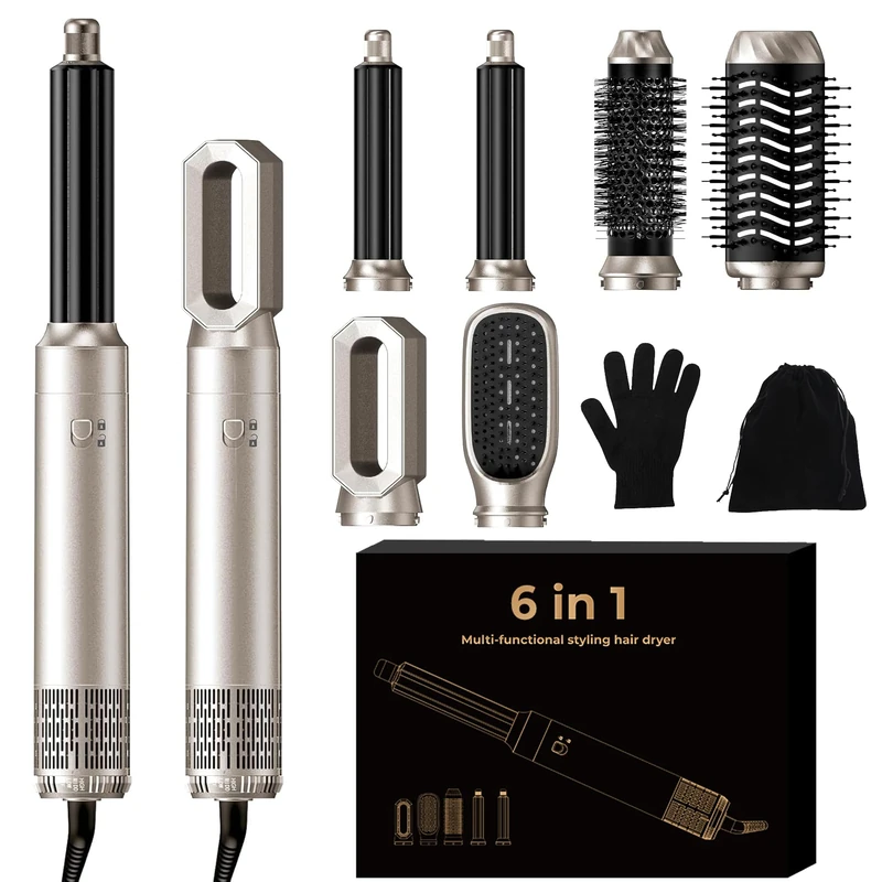 Airbrush Hair Styler, 6 in 1 Hair Styler, Airbrush 6 in 1 with Hair Dryer Brush, Auto Air Curler, Air Brush Hair Styler for Hair Styling, Airstyler for Women Volume, Curl, Smooth and Dry