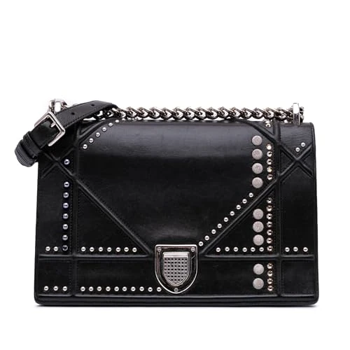 Pre-Loved Medium Studded Lambskin Diorama Flap Crossbody Bag
