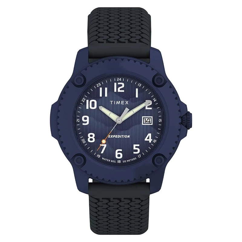 Timex Men's Expedition Timber 42 mm Quartz Watch - Black Silicone Strap with Blue Dial TW4B34600