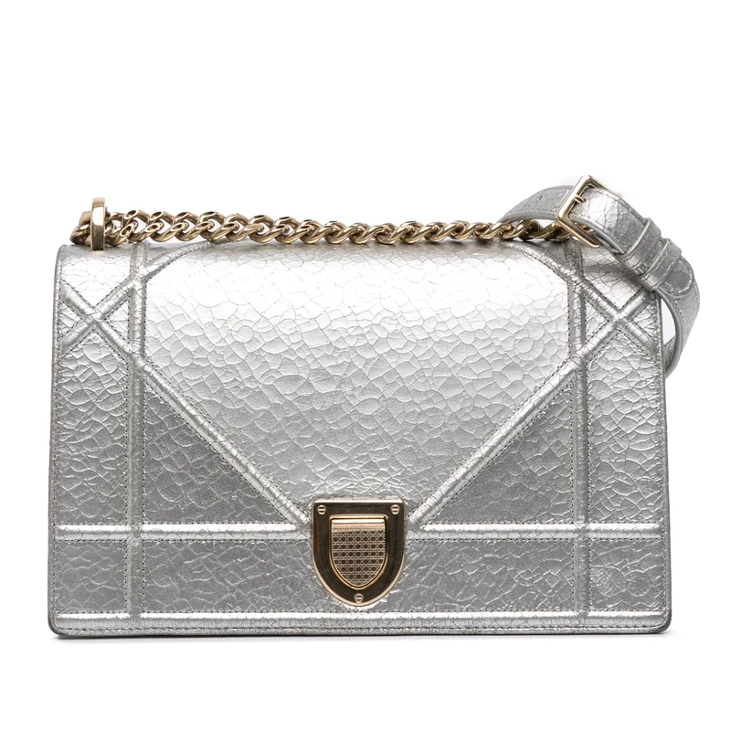 Pre-Loved Medium Metallic Ceramic Effect Deerskin Diorama Flap Crossbody Bag