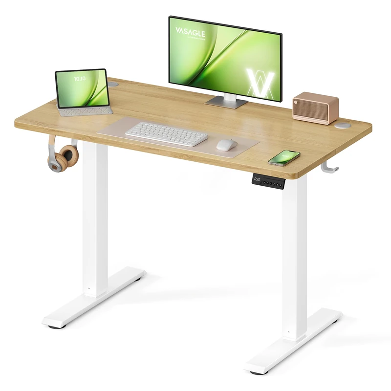 VASAGLE Electric Standing Desk, Height Adjustable Desk, Sedentary Reminder, 4 Memory Heights, for Home Office, 100 x 60 cm, Golden Oak LSD310YA01