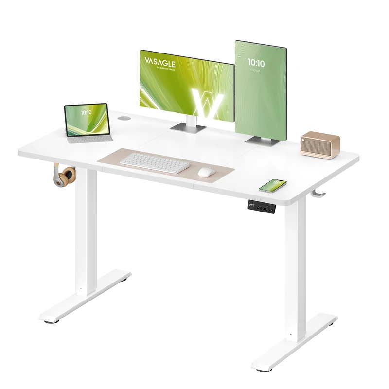 VASAGLE Electric Standing Desk, Height Adjustable Desk, Sedentary Reminder, 4 Memory Heights, for Home Office, 120 x 60 cm, Cloud White LSD312WZ01