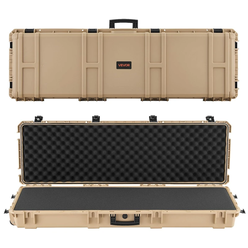VEVOR Hard Rifle Case, Lockable Rifle Case with Pre-Cut Foams, 1320 mm Gun Storage with Wheels, Heavy Duty IP67 Waterproof & Dustproof Pistol Storage Cases for Rifles, Shotguns, Airsoft Guns, Khaki - Image 1