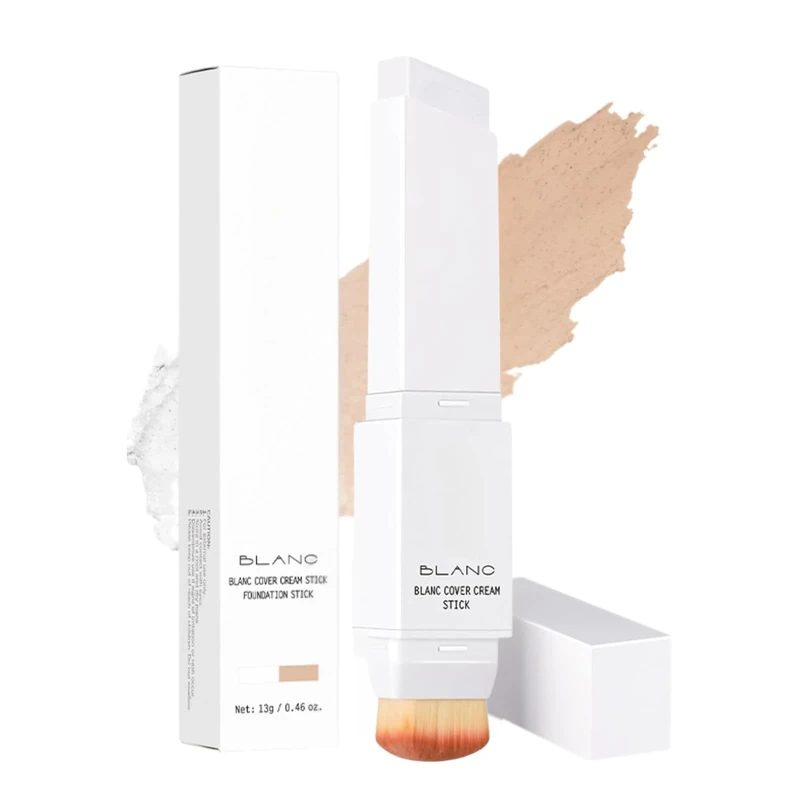 2 in 1 Colour Changing Foundation Stick, Includes Detachable Brush, Full Coverage Base Makeup, Easy-to-Apply Refreshing White Foundation Stick with Moisturizing Effect for Daily Use (2#Light)