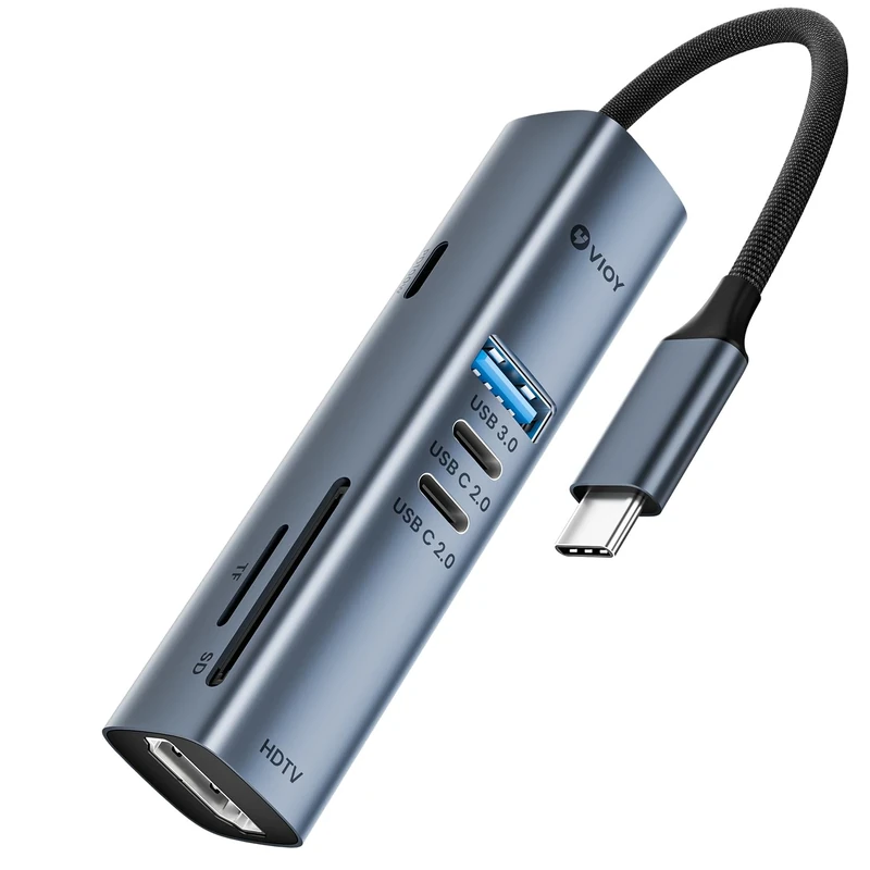 VIOY USB C Hub 7-in-1, Multiport Adapter with 4K HDMI, 100W PD Charging, SD/TF Card Reader, 1 USB-A 3 .0 and 2 USB-C 2.0 Data Transfer Ports for MacBook Pro/Air, iPad Pro, Laptop, XPS