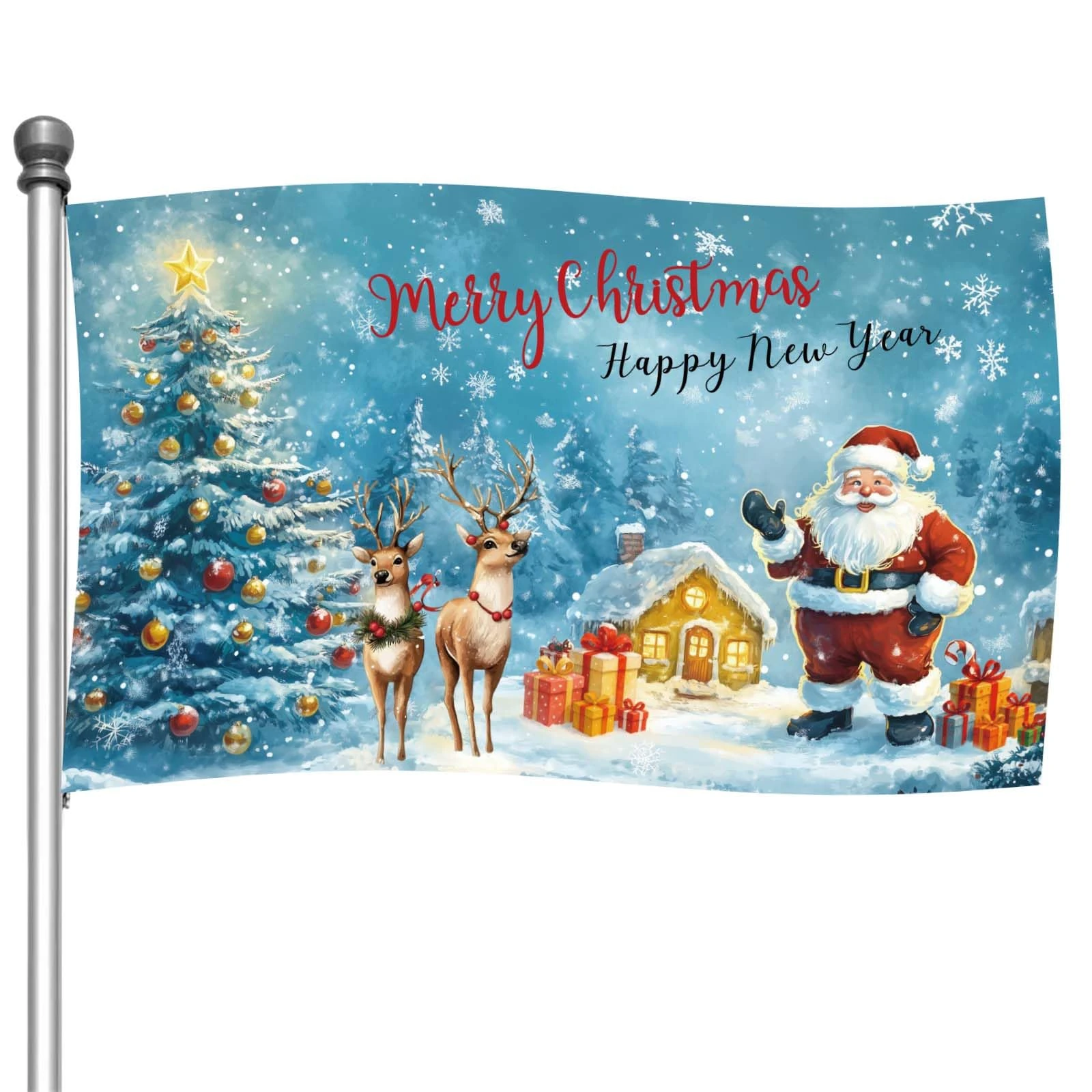 Christmas Flag, 150x90cm/5x3ft Double-Sided Merry Christmas Garden Flags for Outdoor Yard Patio New Year Xmas Holiday Party Decor & Gift (Style 1)