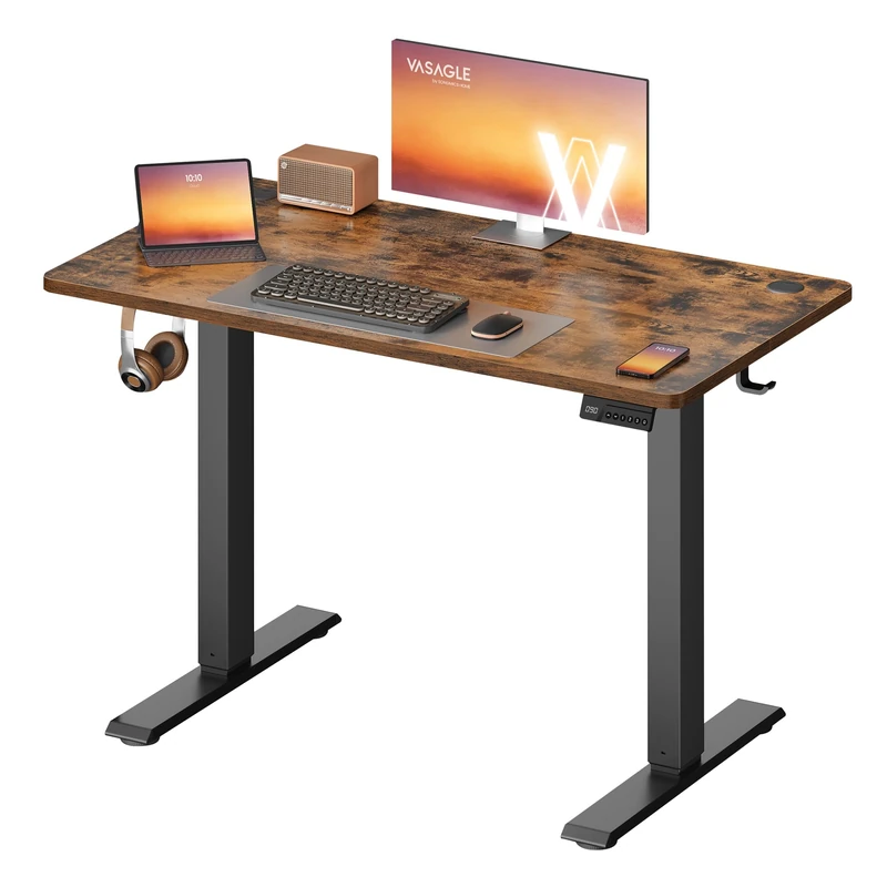 VASAGLE Electric Standing Desk, Height Adjustable Desk, Sedentary Reminder, 4 Memory Heights, for Home Office, 100 x 60 cm, Rustic Brown LSD310KD01